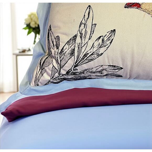 Madison Park Quincy Bird Embroidered Lumbar Pillow-Blue Botanical-Cottage-Nature - Picture 4 of 5